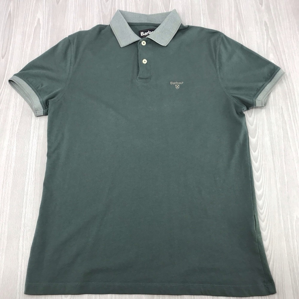 Barbour Polo Shirt Men's Green 100% Cotton Short Sleeve Collared Medium Casual